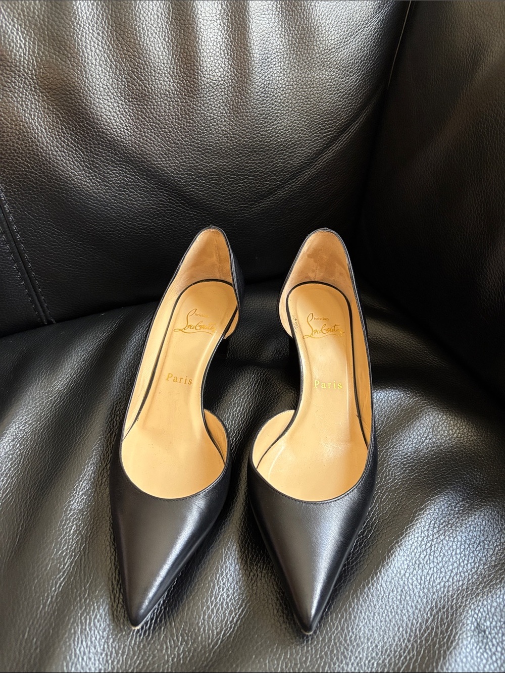 Christian Louboutin Black Leather Pointed D'Orsay Pumps size 38
